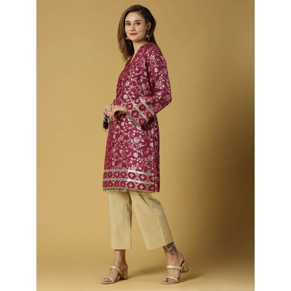 MONK & MEI Kavya-Pakistani Kurta With Gold Pant-Plum Magenta (Set of 2)
