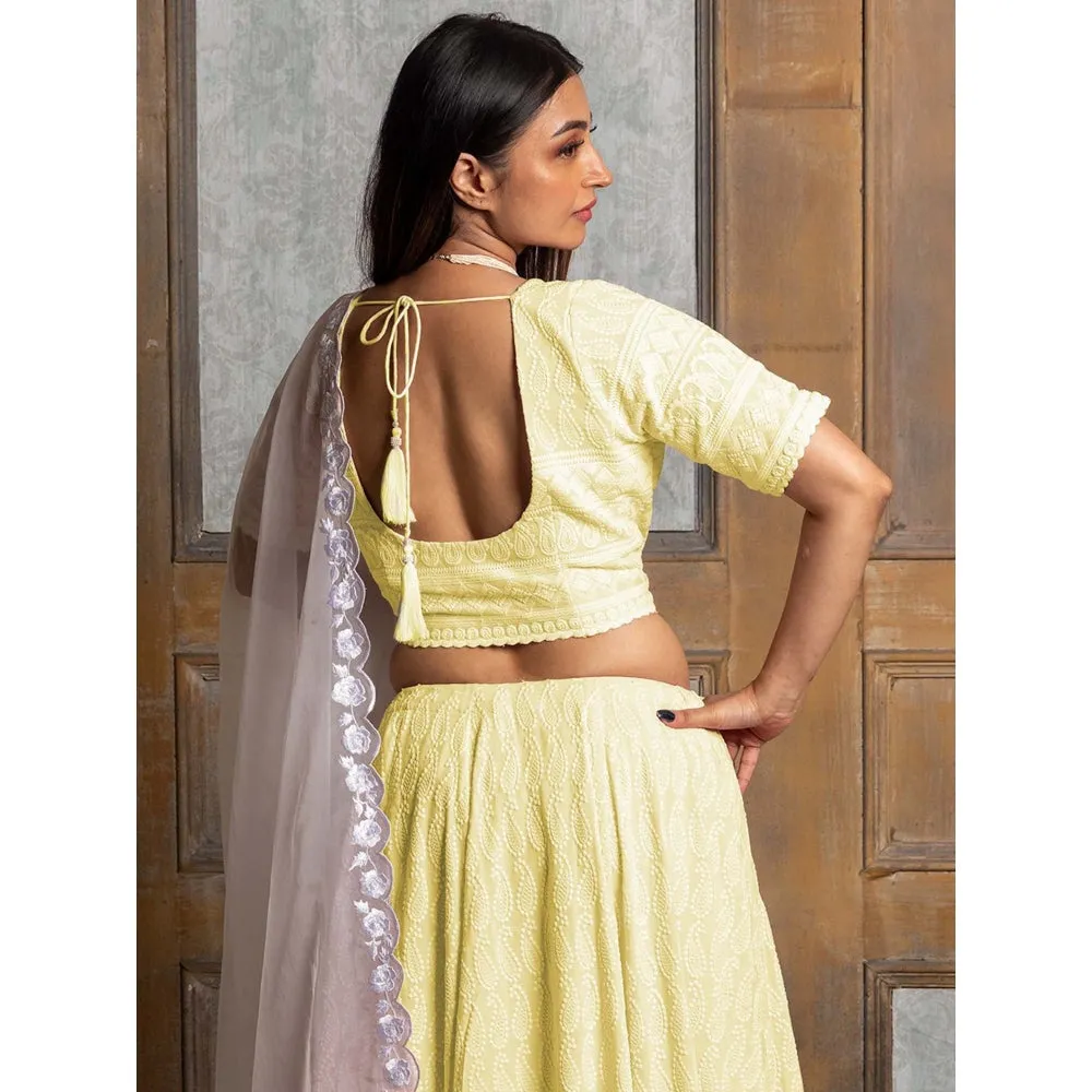 MONK & MEI Mallika Yellow Embroidered Lehenga (Set of 3)
