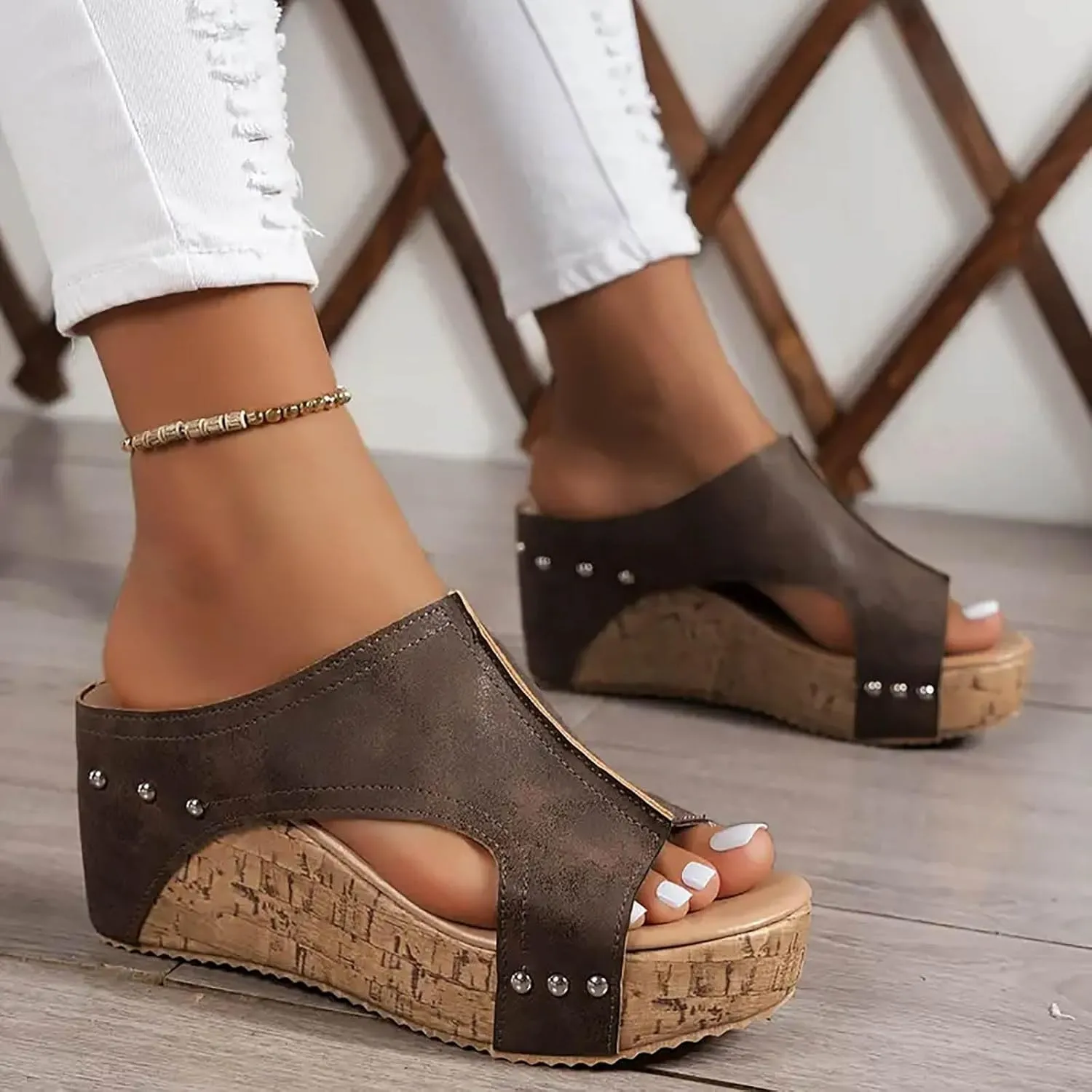 Platform Sandals Women Summer Beach Black Sandals Wedge Heel Slip on Sandals Travel Bohemia Walking Shoes