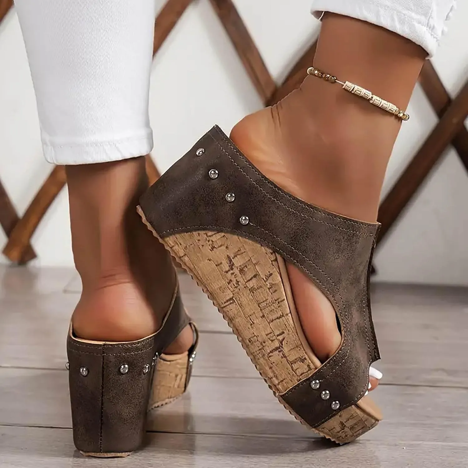 Platform Sandals Women Summer Beach Black Sandals Wedge Heel Slip on Sandals Travel Bohemia Walking Shoes