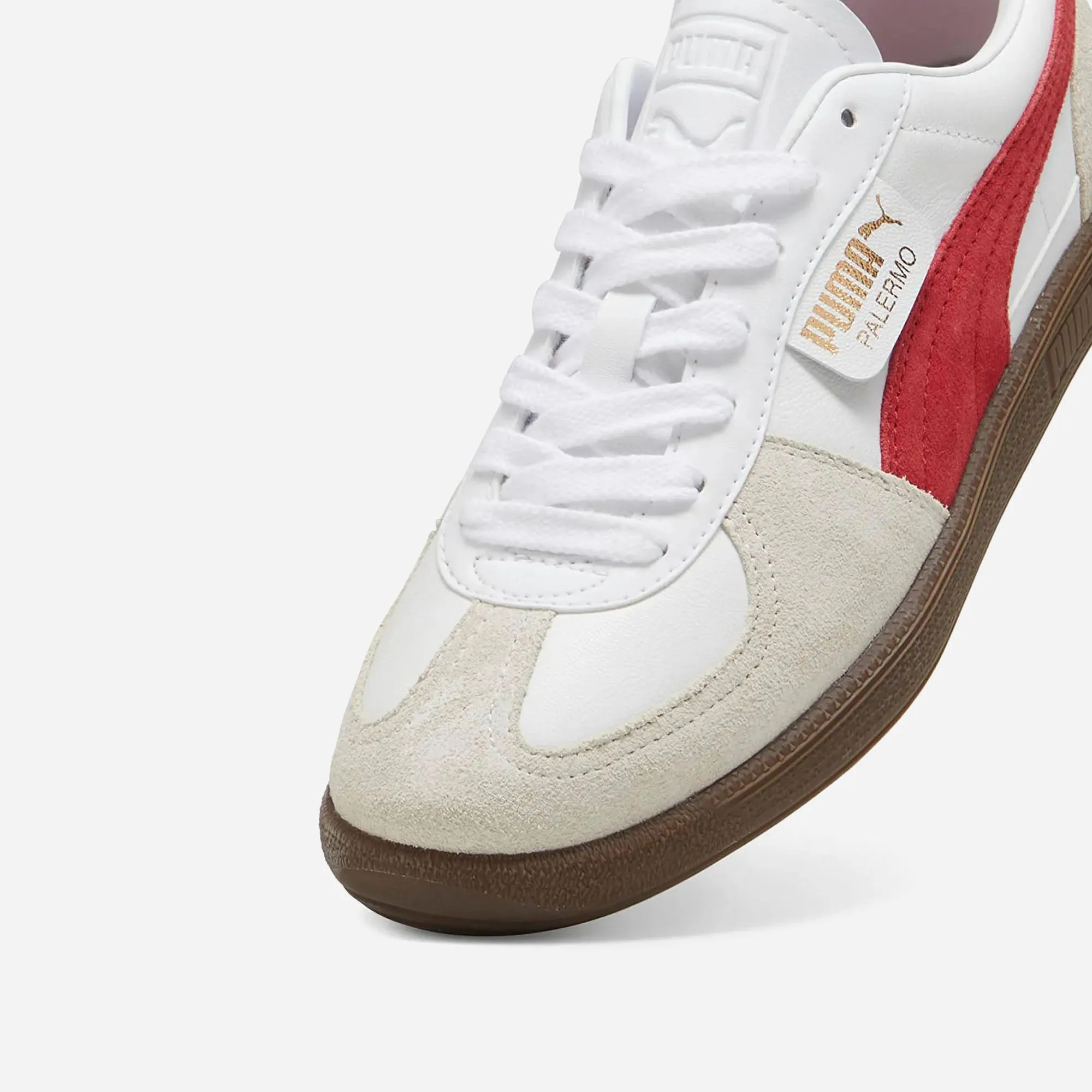 Puma Palermo Lth Unisex Sneakers White-Vapor Gray-Club Red