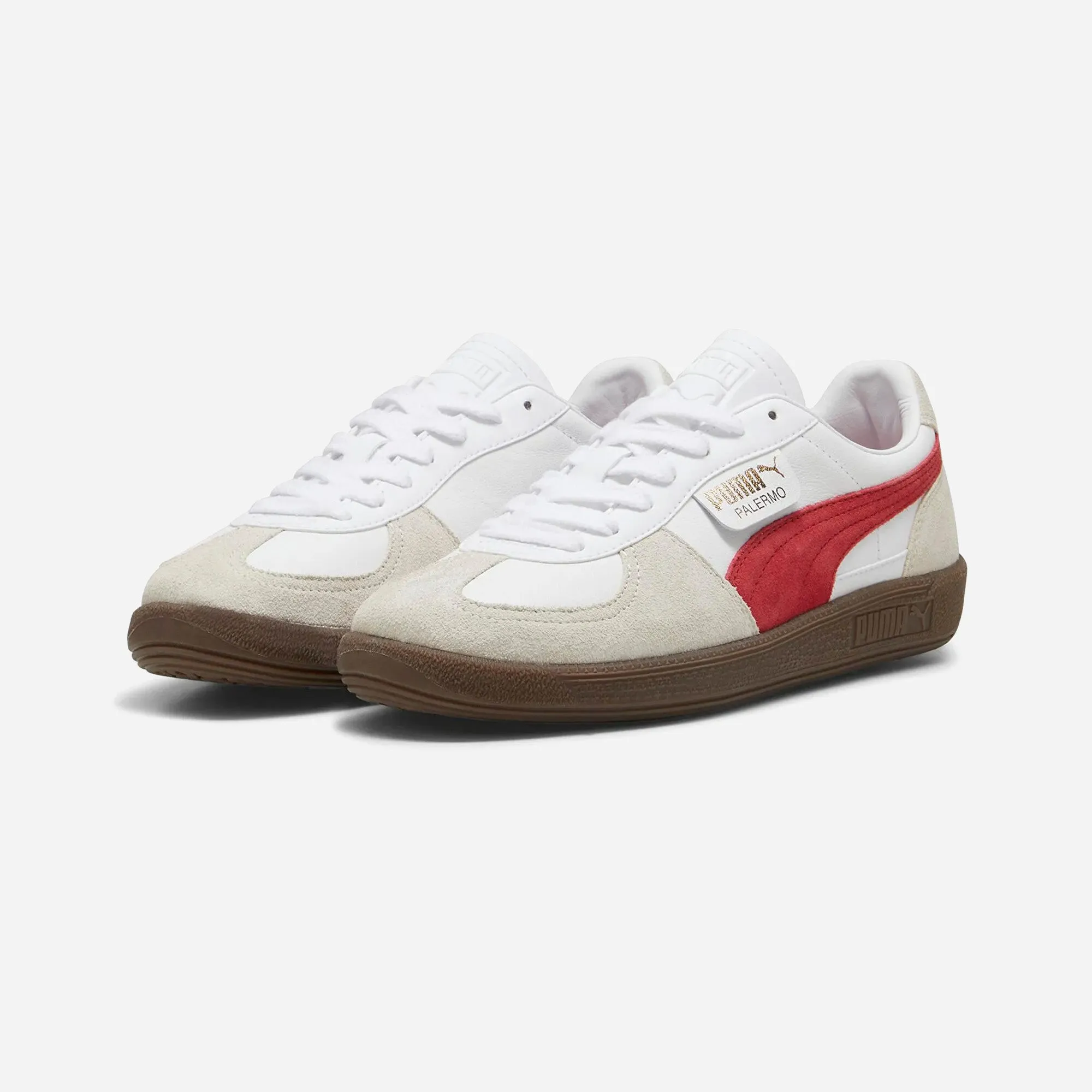 Puma Palermo Lth Unisex Sneakers White-Vapor Gray-Club Red
