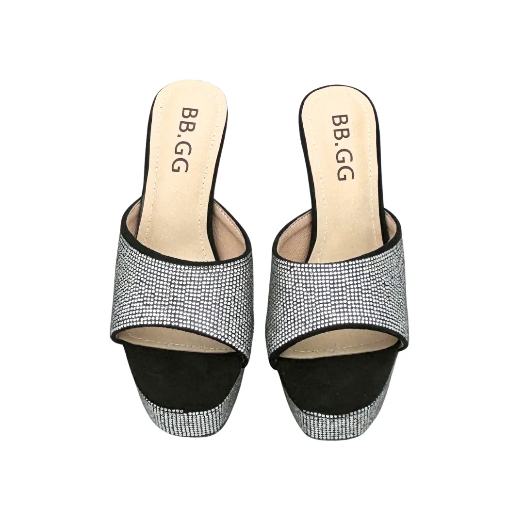 Rhinestone Open Toe High Heels