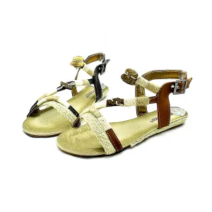 ROCKTHOSECURVES BEIGE ROPE EDGED FLAT STRAPPY SANDALS