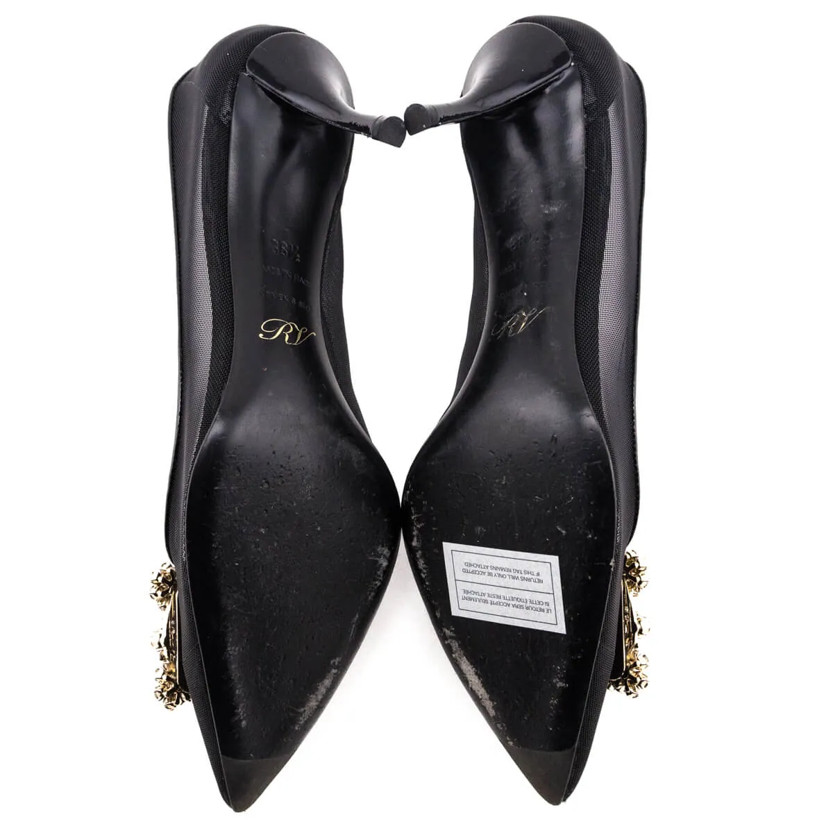 Roger Vivier Black Mesh Embellished Pumps Size US 8.5 | EU 38.5