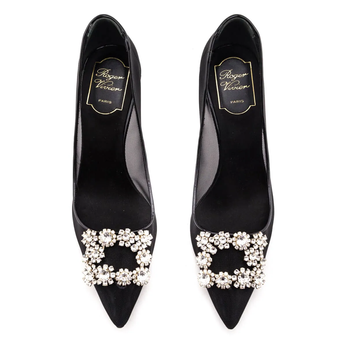 Roger Vivier Black Mesh Embellished Pumps Size US 8.5 | EU 38.5