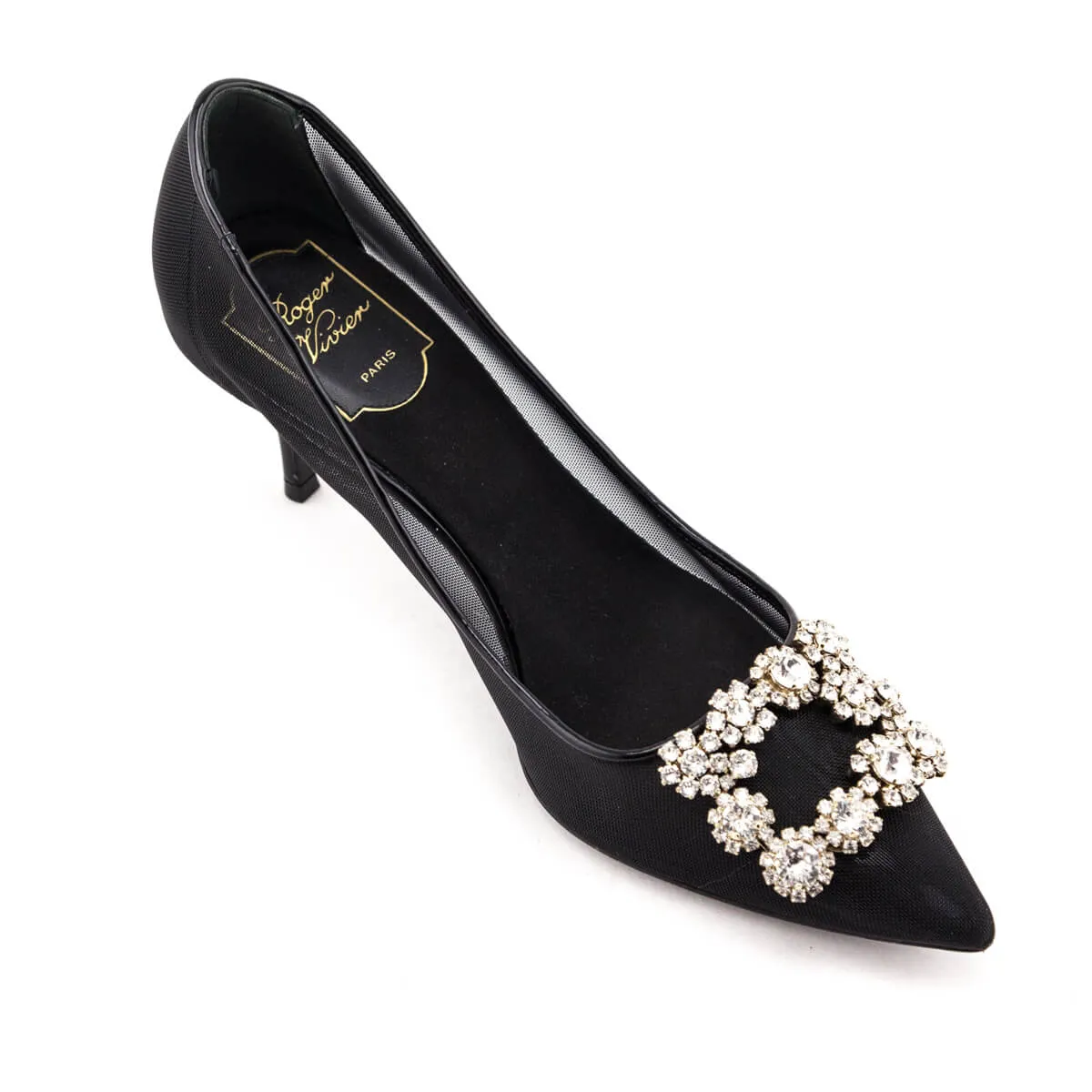 Roger Vivier Black Mesh Embellished Pumps Size US 8.5 | EU 38.5
