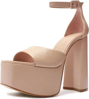 Schutz Lenne/Elsie Sweet Rose Ankle Strap Open Toe Block Heel Platform Sandals