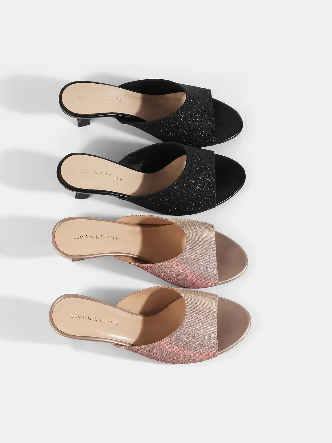 Shimmer Kitten Heel Mules