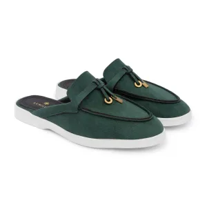 Tassel Suede Summer Mules - Olive