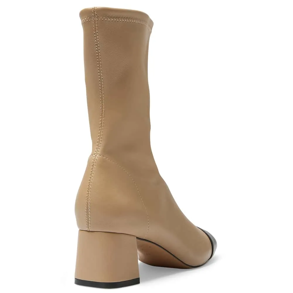 Token Boot in Black And Camel Stretch Leather