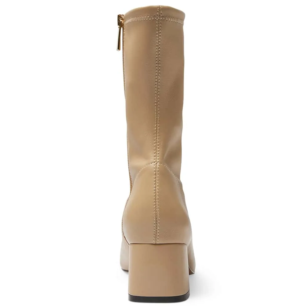 Token Boot in Black And Camel Stretch Leather