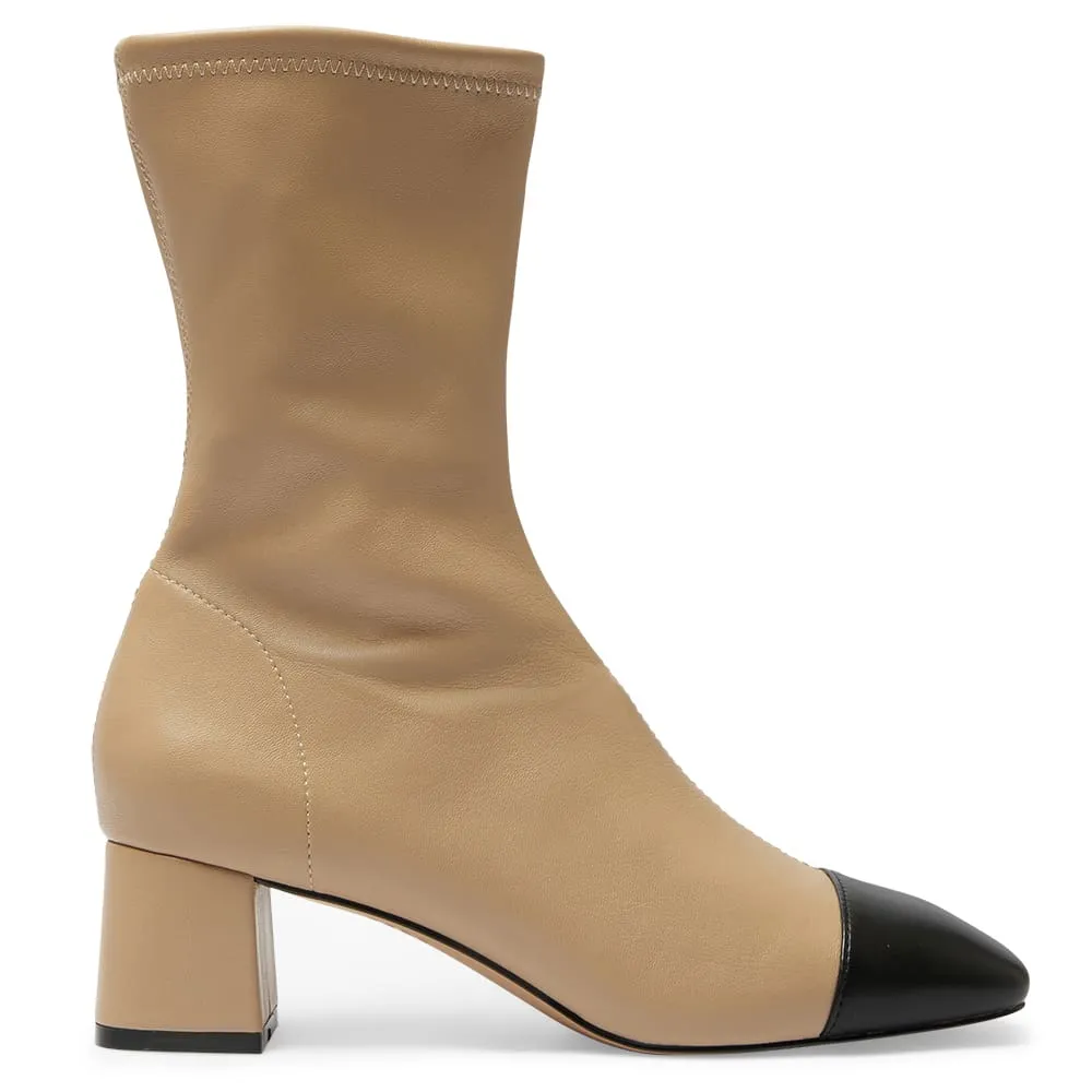 Token Boot in Black And Camel Stretch Leather