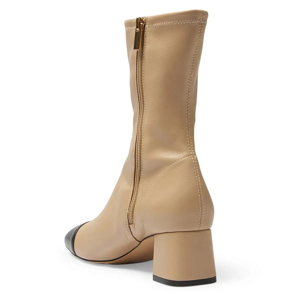 Token Boot in Black And Camel Stretch Leather