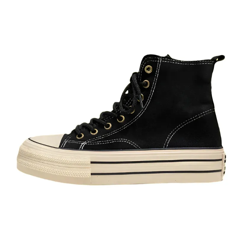 Vintage Brown Suede High-Top Sneakers – Comfortable Casual Lace-Up Shoes for Men with Thick Sole