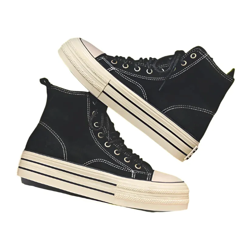Vintage Brown Suede High-Top Sneakers – Comfortable Casual Lace-Up Shoes for Men with Thick Sole