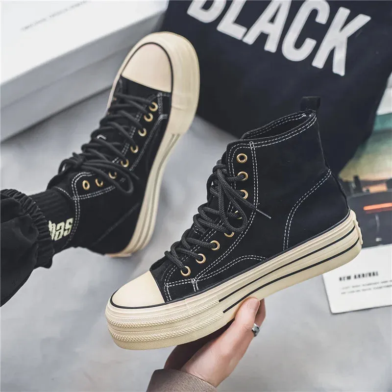 Vintage Brown Suede High-Top Sneakers – Comfortable Casual Lace-Up Shoes for Men with Thick Sole