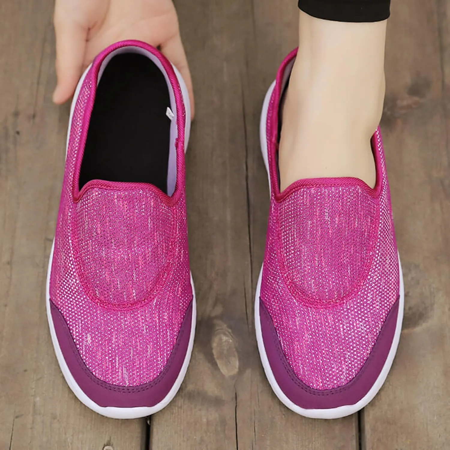 Womens Walking Shoes Slip on Non Slip Memory Foam Arch Support Running Shoes Breathable Gym Workout Shoes Lightweight Fashion Sneakers