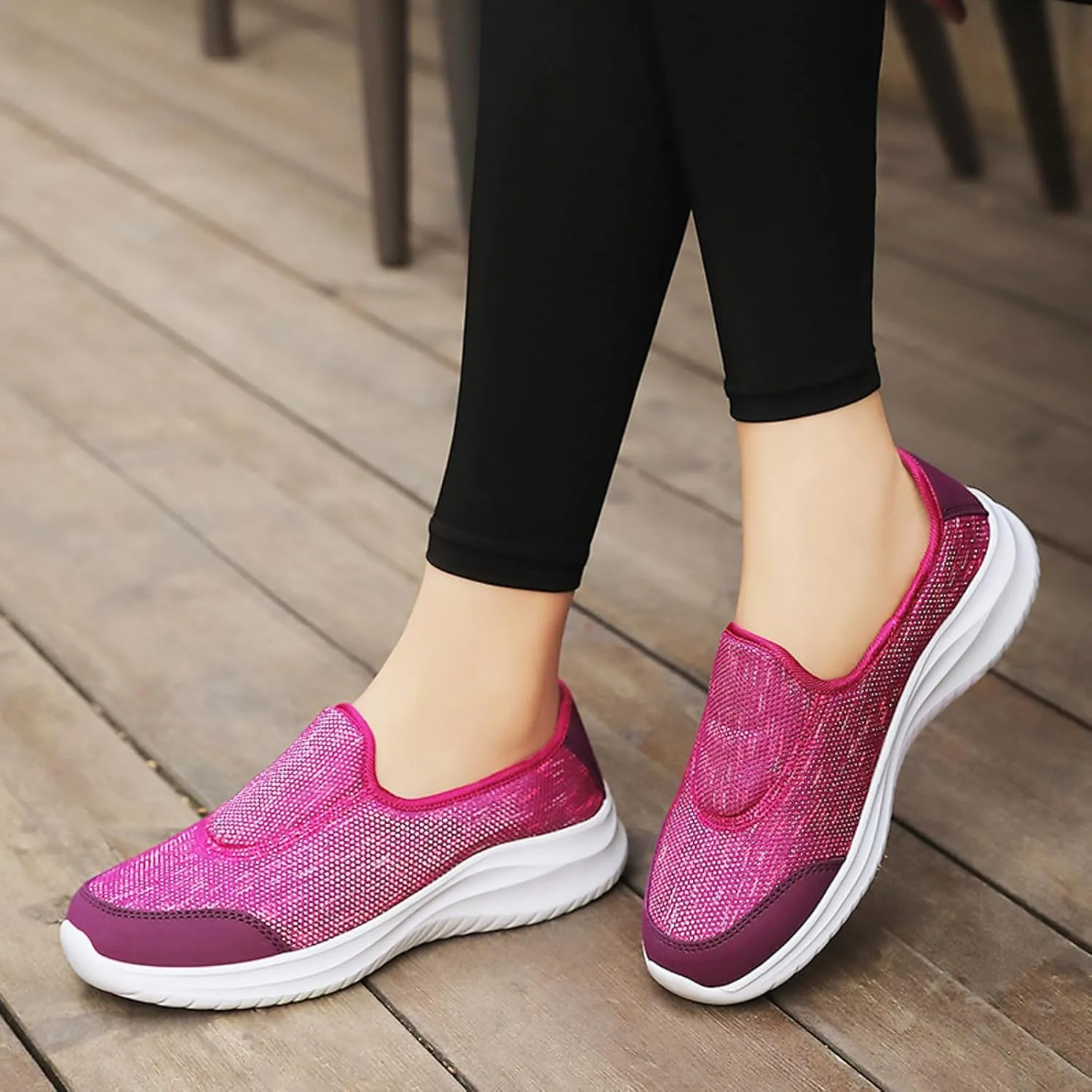 Womens Walking Shoes Slip on Non Slip Memory Foam Arch Support Running Shoes Breathable Gym Workout Shoes Lightweight Fashion Sneakers